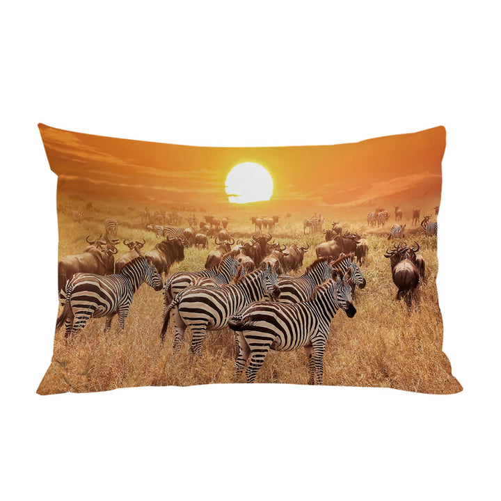 Wild Wildebeest and Zebra at Sunset Pillowcase