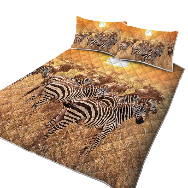 Wild Wildebeest and Zebra at Sunset Quilts for Beds
