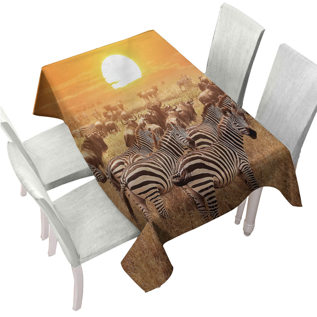Wild Wildebeest and Zebra at Sunset Table Cover