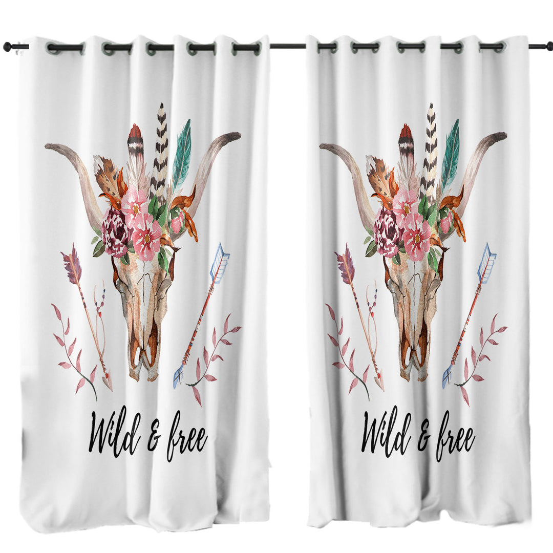 Wild and Free Native Floral Bull Skull Drapery