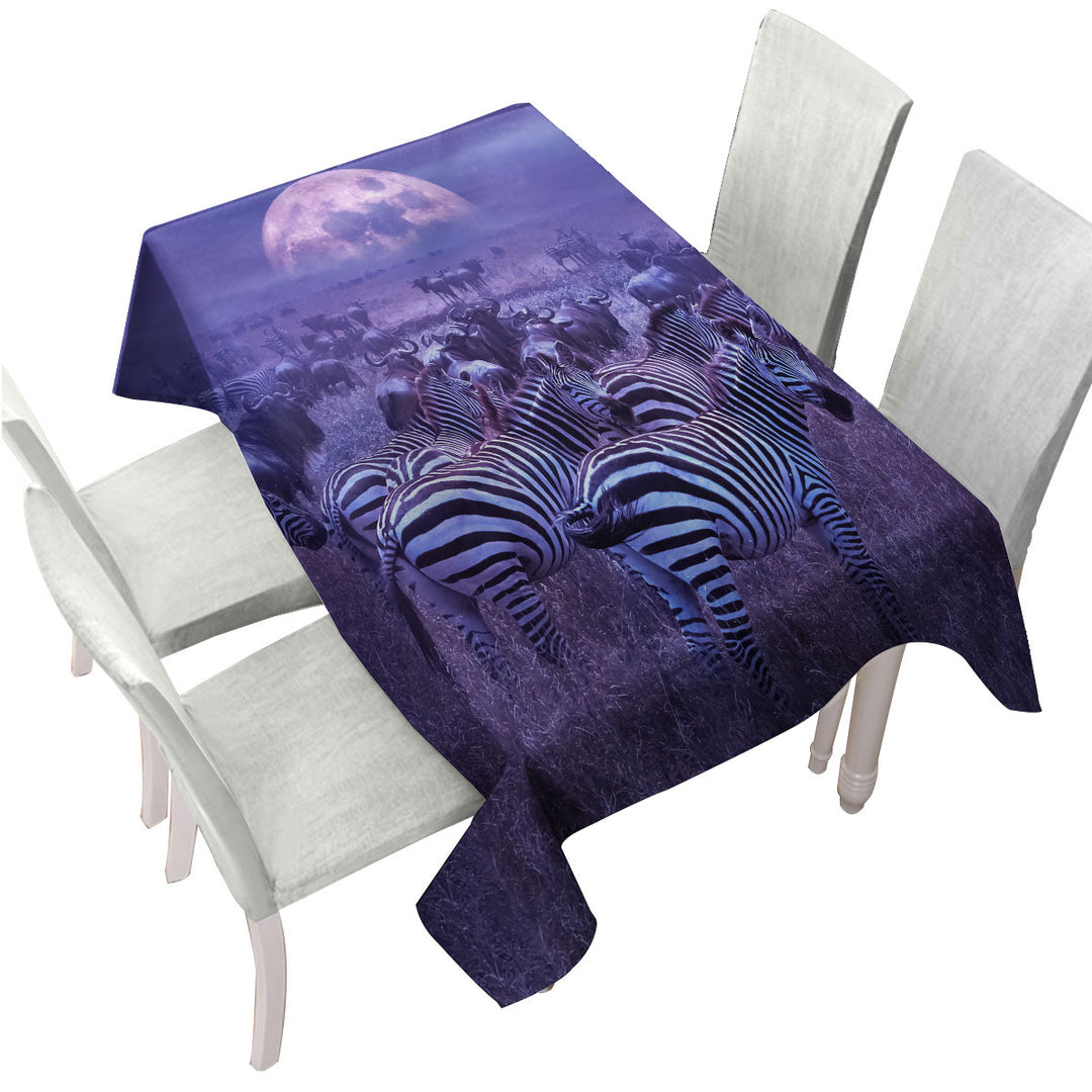 Wildebeest and Zebra in the Wild Tablecloth