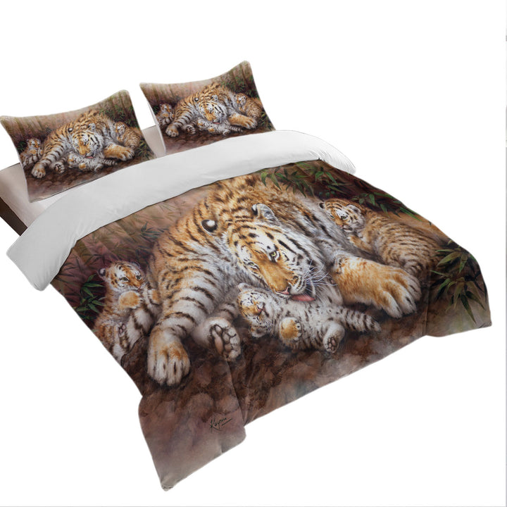 Wildlife Animal Art Tiger Family in Bamboo Forest Duvet Covers