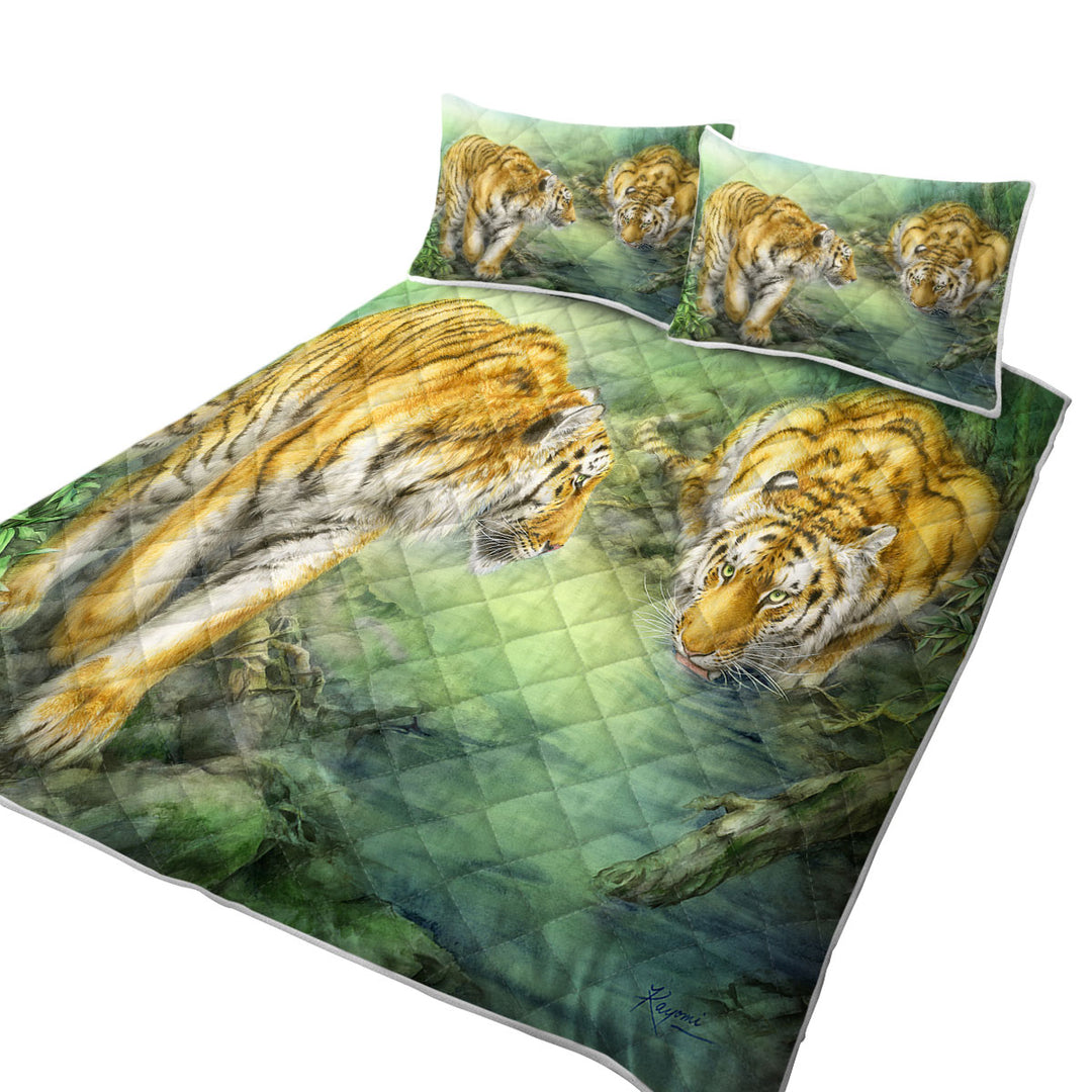 Wildlife Animal Art Two Tigers in the Jungle California King Quilt Sets