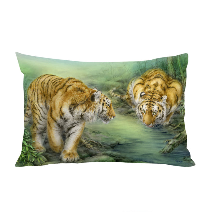 Wildlife Animal Art Two Tigers in the Jungle Pillowcases
