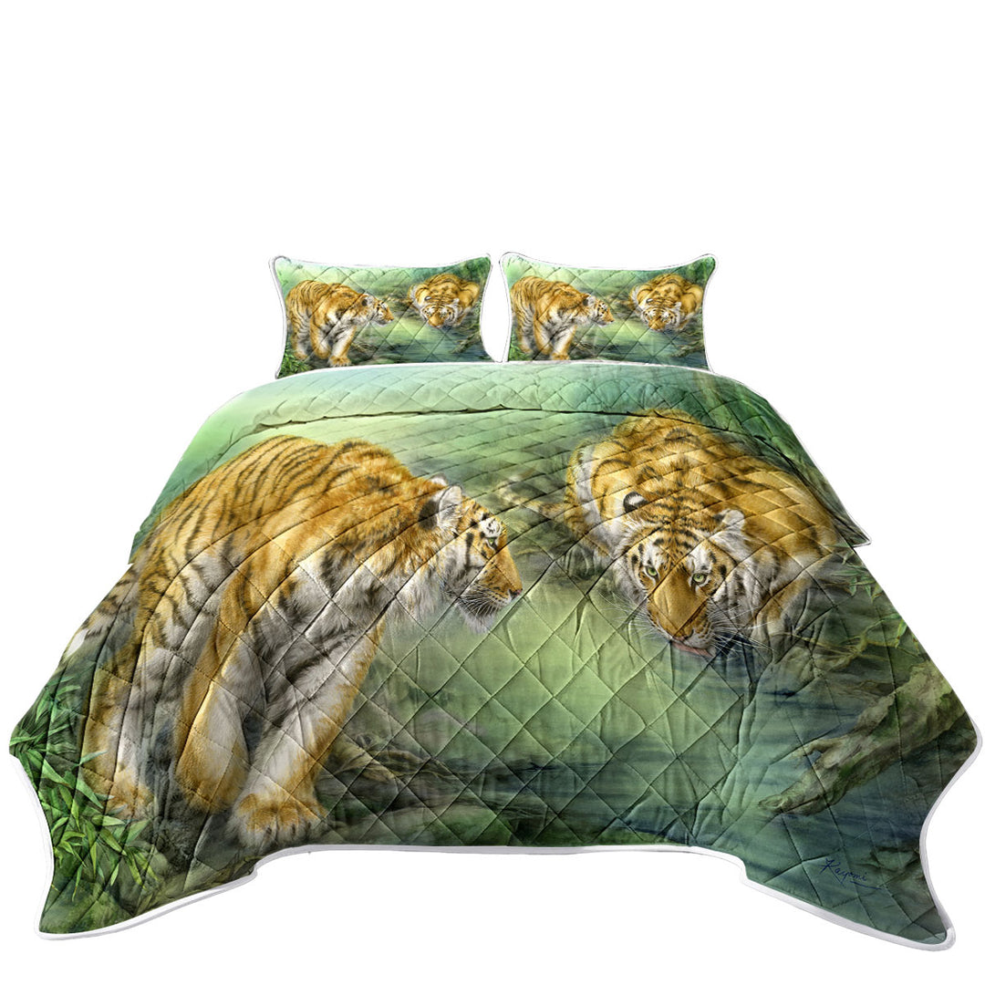 Wildlife Animal Art Two Tigers in the Jungle Quilts