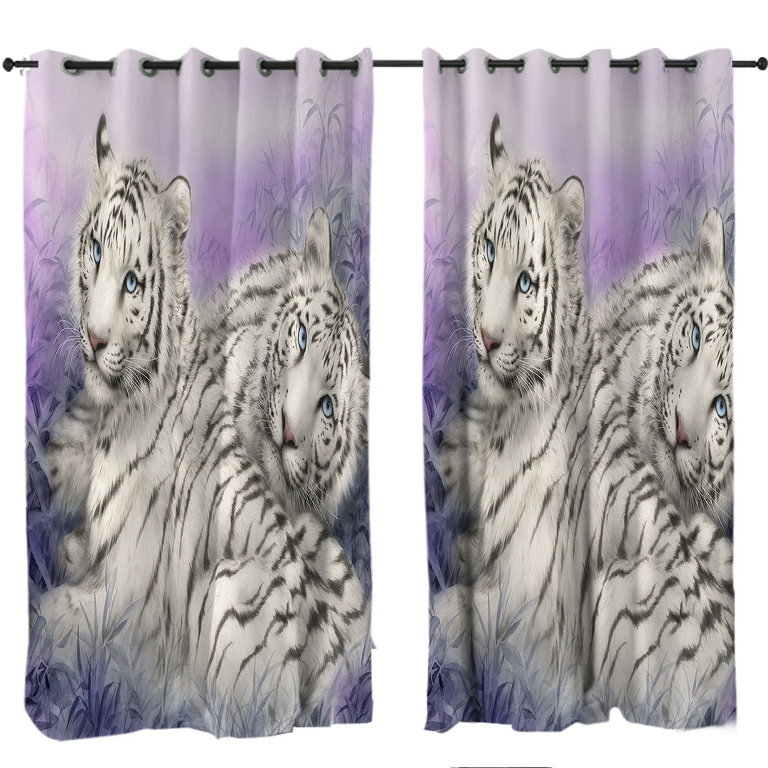 Wildlife Animal Art White Tiger Couple Curtains