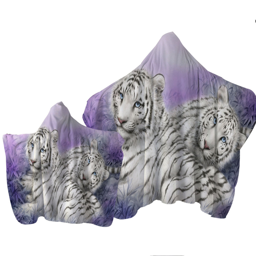 Wildlife Animal Art White Tiger Couple Towel with Hood