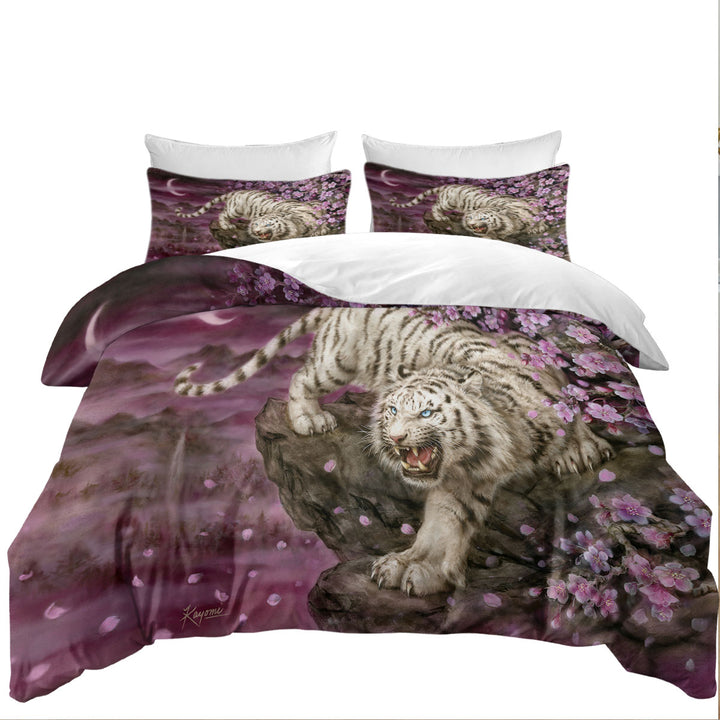 Wildlife Animal Cherry Blossom White Tiger Coverlets