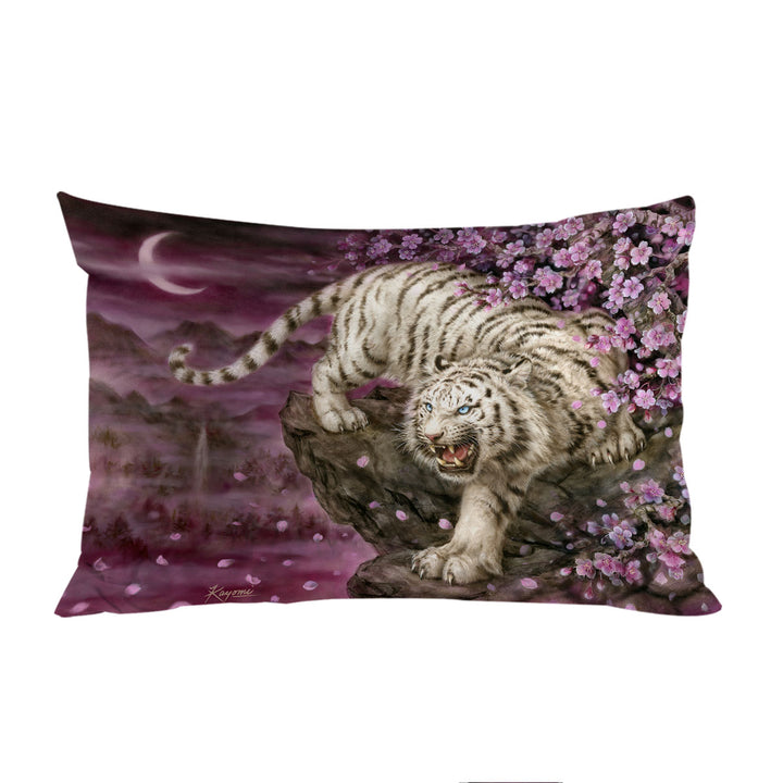 Wildlife Animal Cherry Blossom White Tiger Pillow Cases