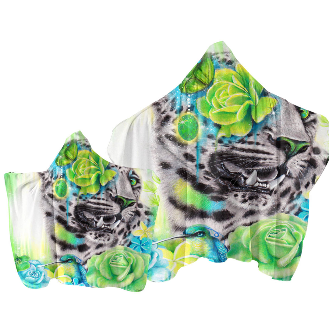 Wildlife Art Aqua Lime Leopard Towel Hoodie