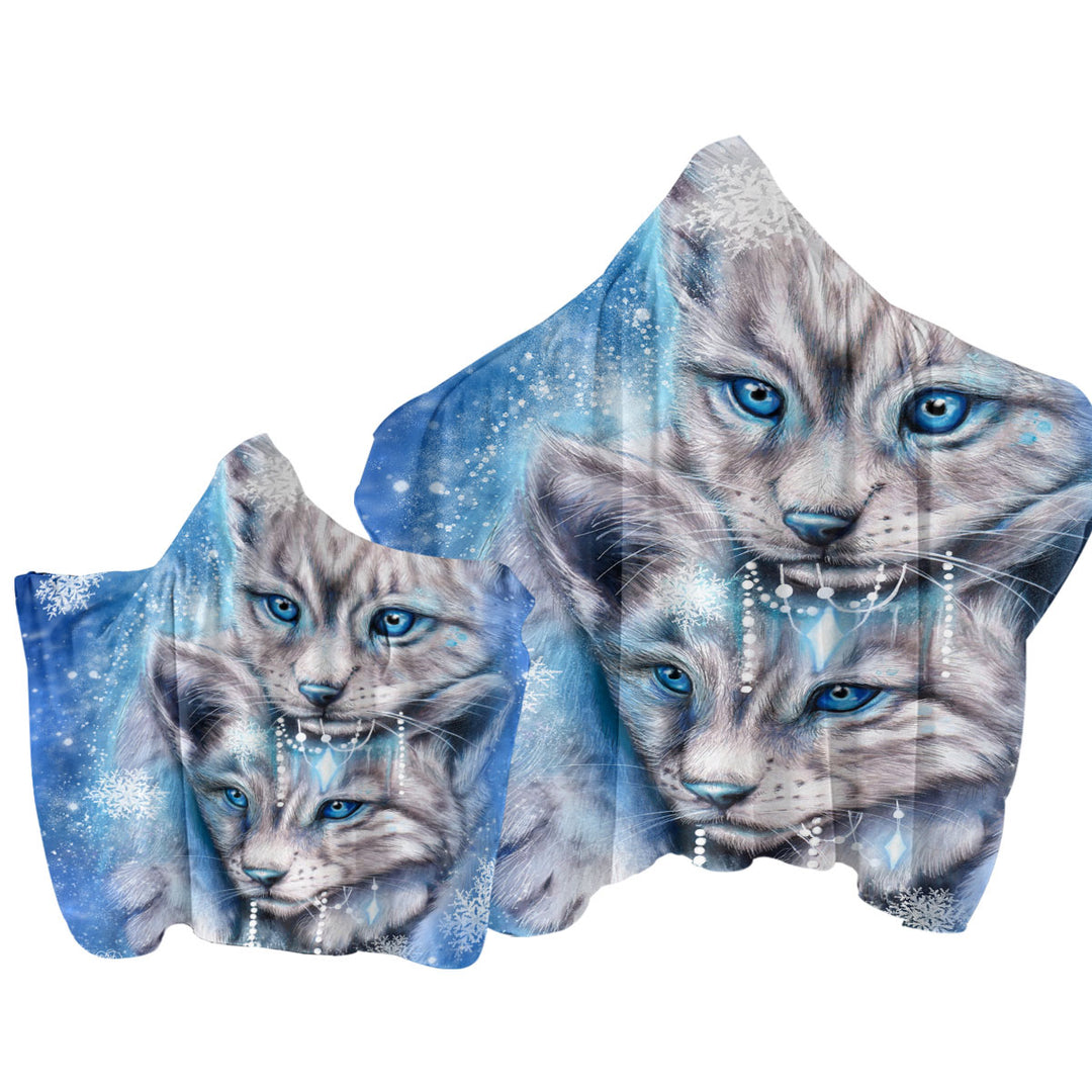 Wildlife Art Blue Winter Lynx Wild Cat Towel Hoodie