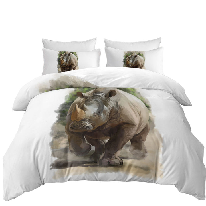 Wildlife Art Painting Rhino Duvet Cover Queen