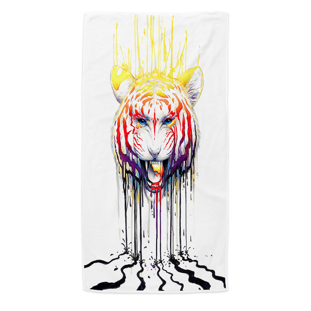 Wildlife Beach Towels Painting Fading Colorful Tiger