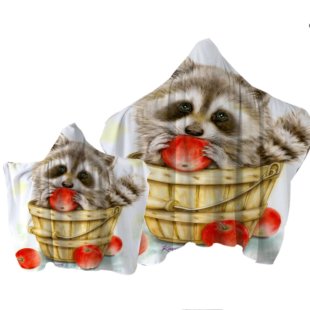 Wildlife Cute Animal Art Apple Basket Raccoon Hooded Beach Towel