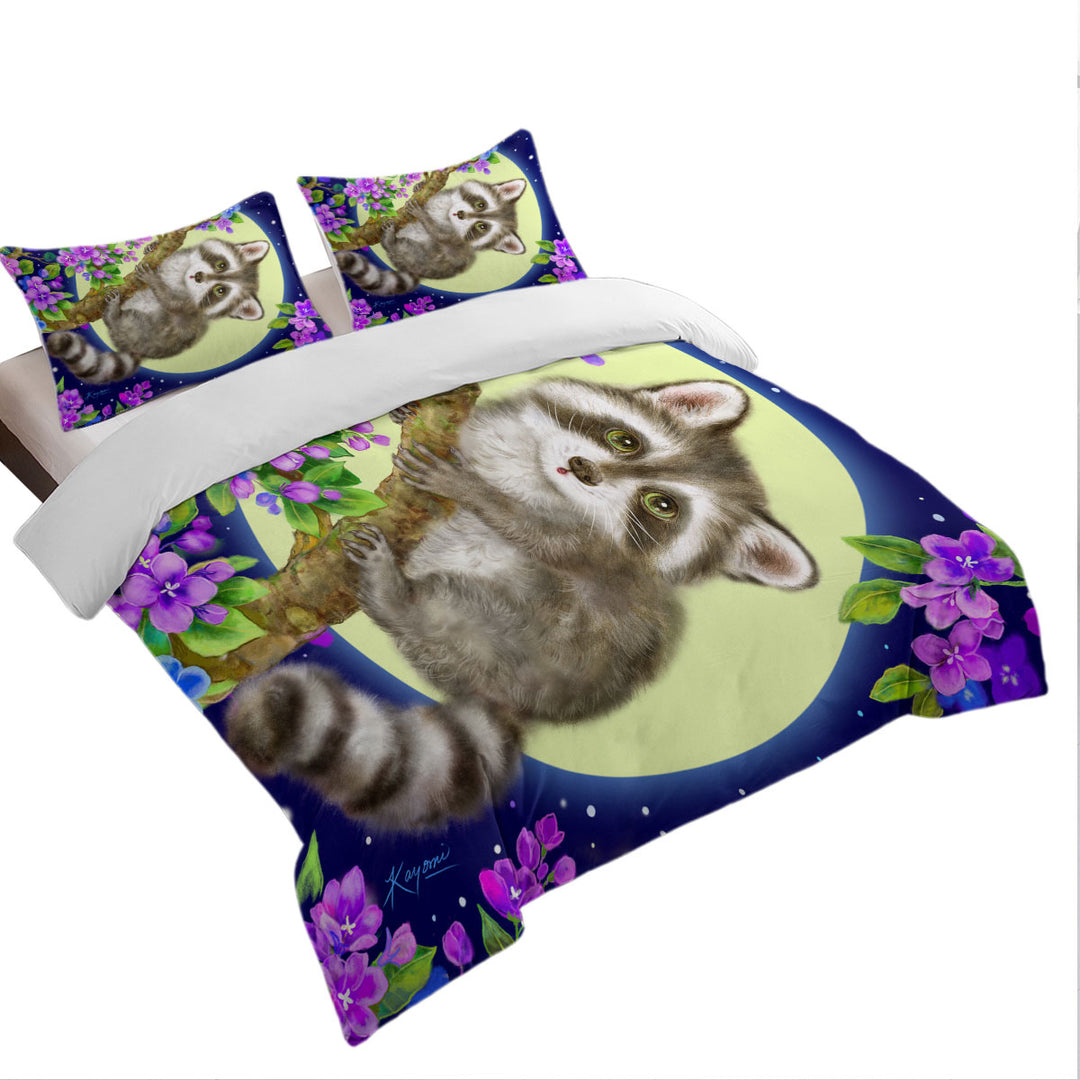 Wildlife Cute Animal Art Moonlight Raccoon Duvet Covers King