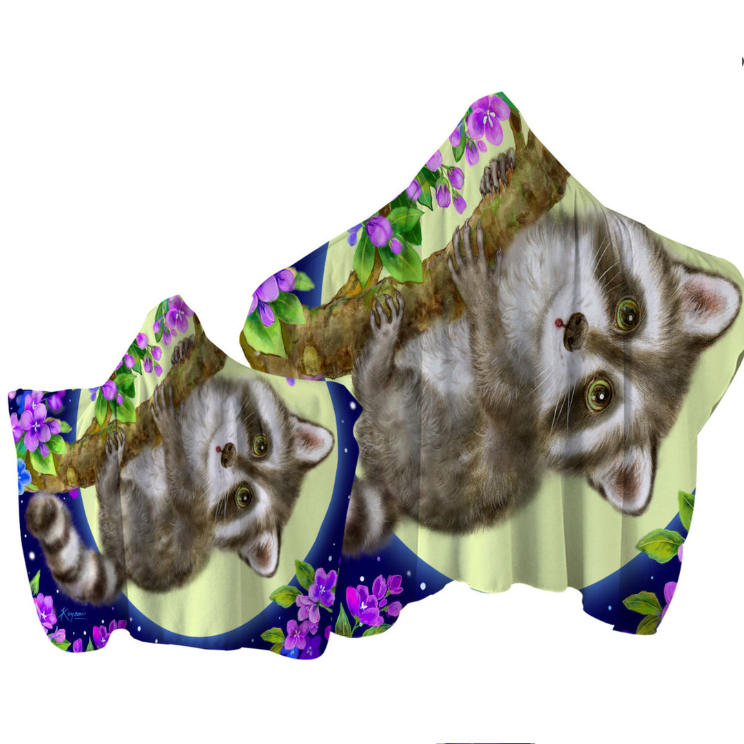 Wildlife Cute Animal Art Moonlight Raccoon Towel Hoodie