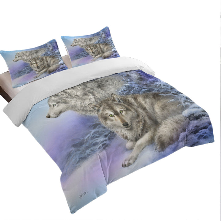 Wildlife Drawings Snow Forest Wolves Coverlet