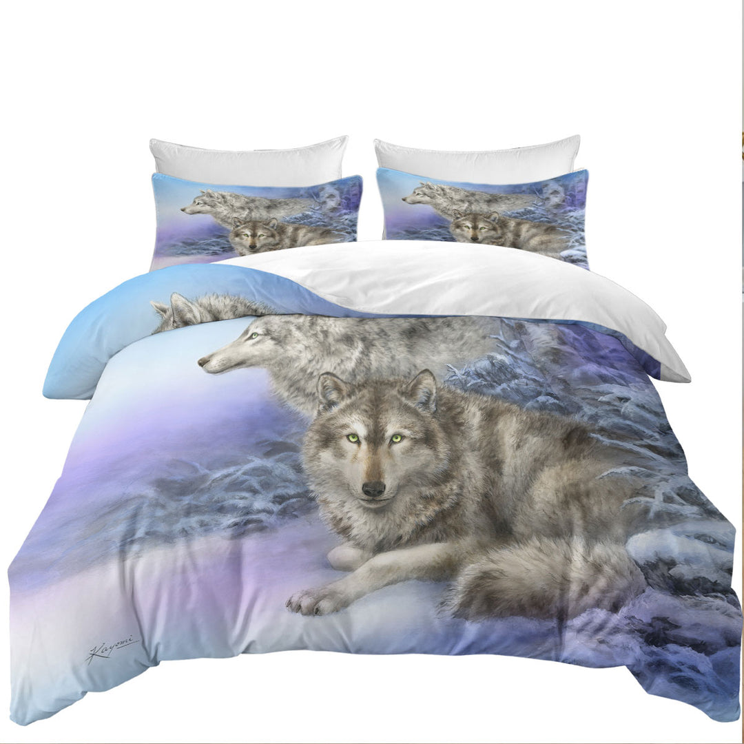 Wildlife Drawings Snow Forest Wolves Coverlets
