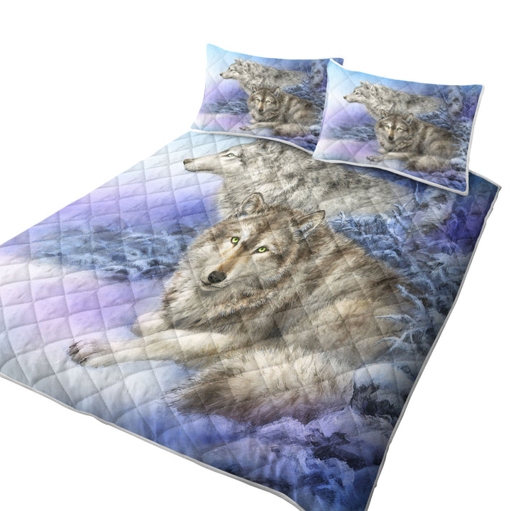 Wildlife Drawings Snow Forest Wolves Daybed Covers Sets