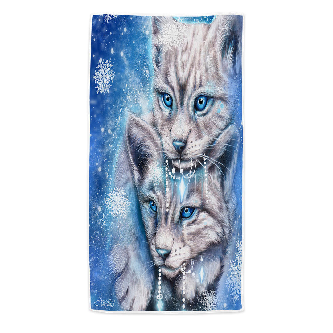 Wildlife Microfiber Beach Towel Art Blue Winter Lynx Wild Cat