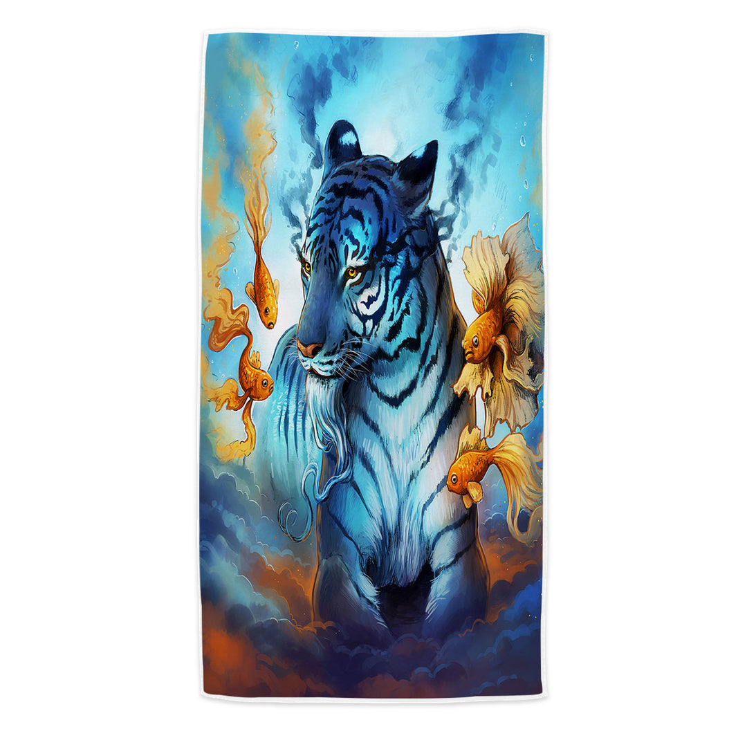 Wildlife Microfiber Beach Towel Painting Dream Gold Fish and Tiger