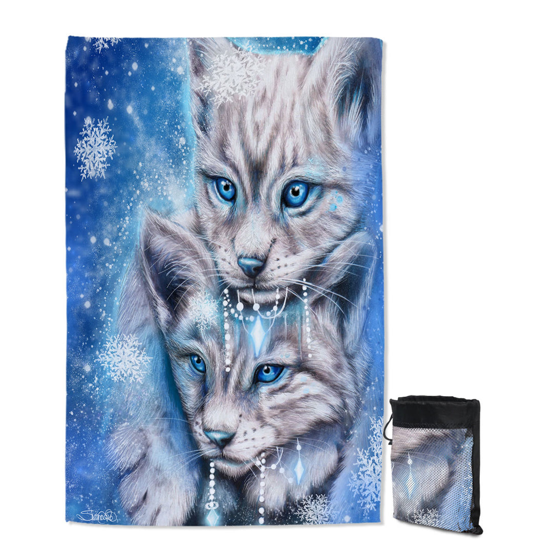 Wildlife Microfiber Towels For Travel Art Blue Winter Lynx Wild Cat