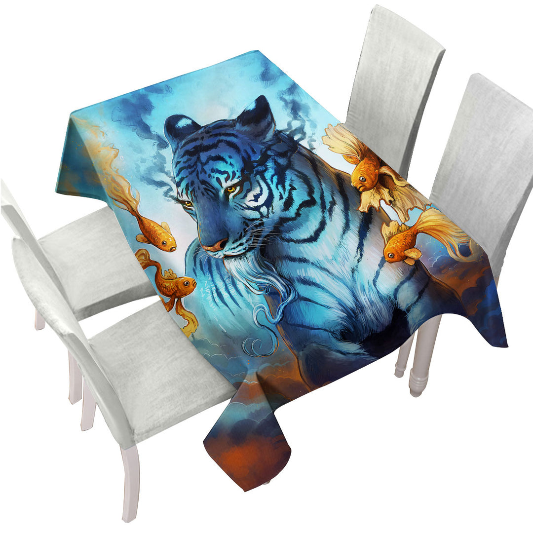 Wildlife Painting Dream Gold Fish and Tiger Tablecloths