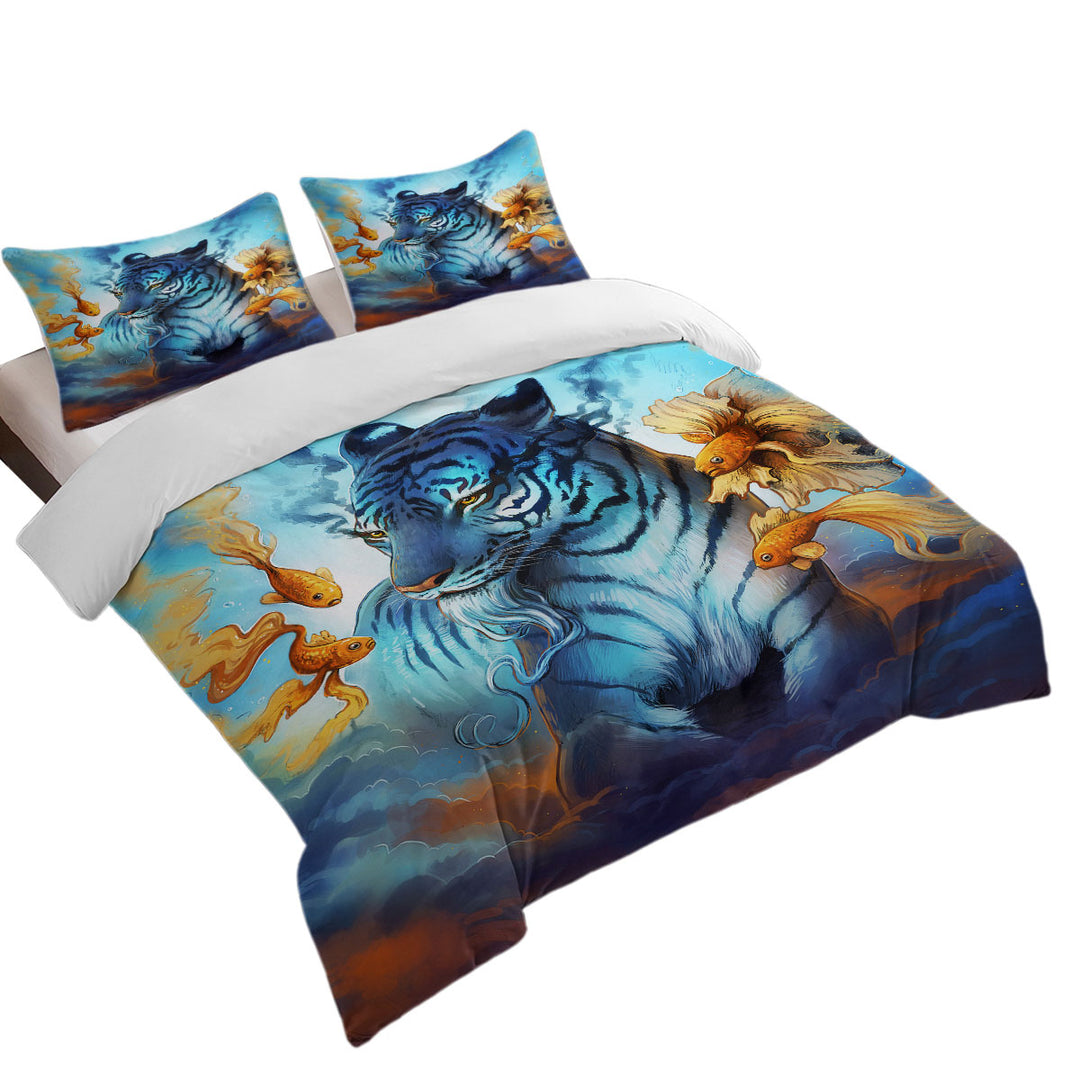 Wildlife Painting Dream Gold Fish and Tiger full Size Duvet Cover