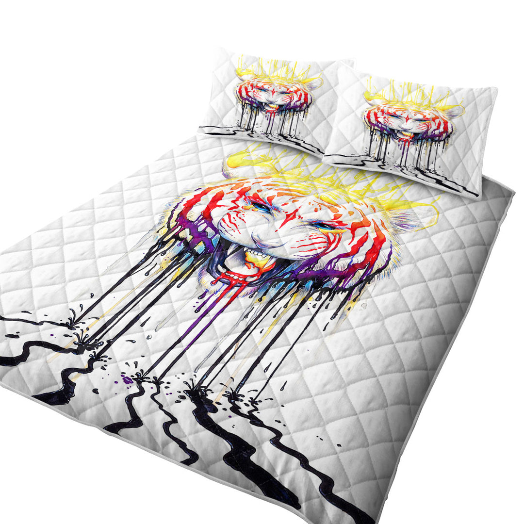 Wildlife Painting Fading Colorful Tiger Quilts for Beds