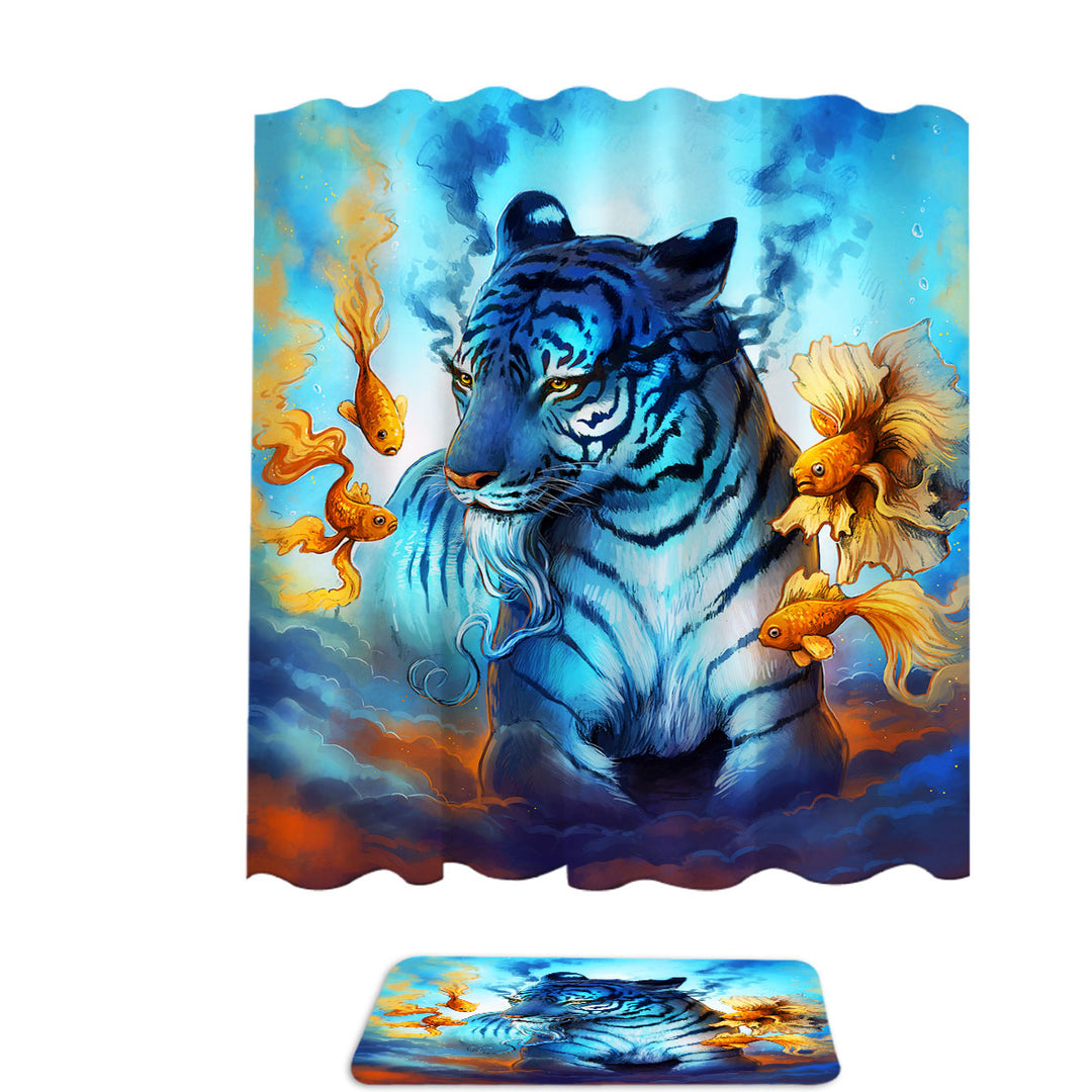 Wildlife Shower Curtain Painting Dream Gold Fish and Tiger