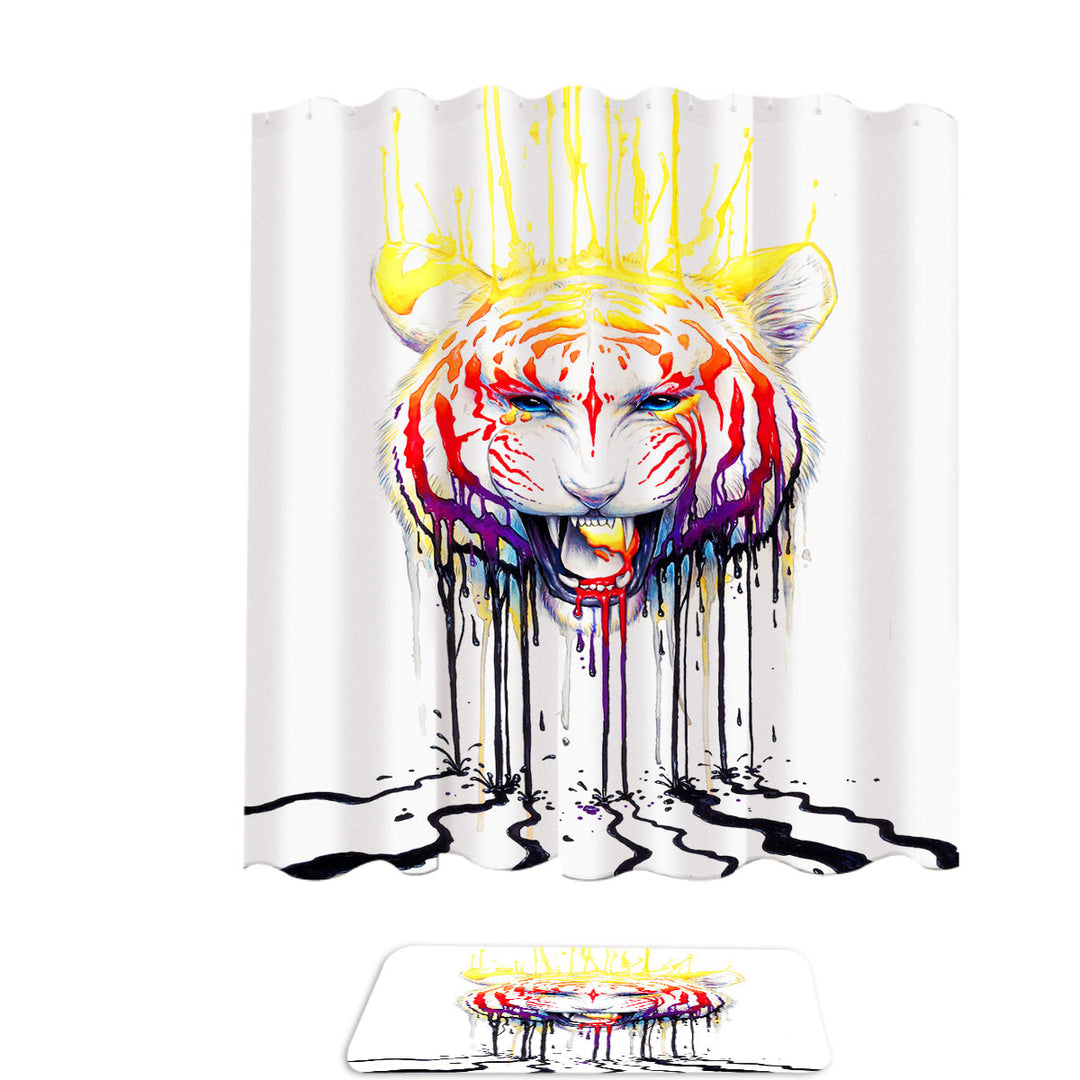 Wildlife Shower Curtains Painting Fading Colorful Tiger