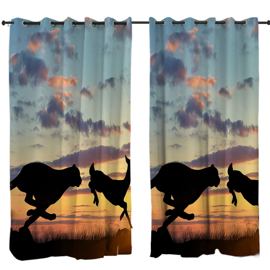 Wildlife Sunset Cheetah VS Impala Curtains for Living Room