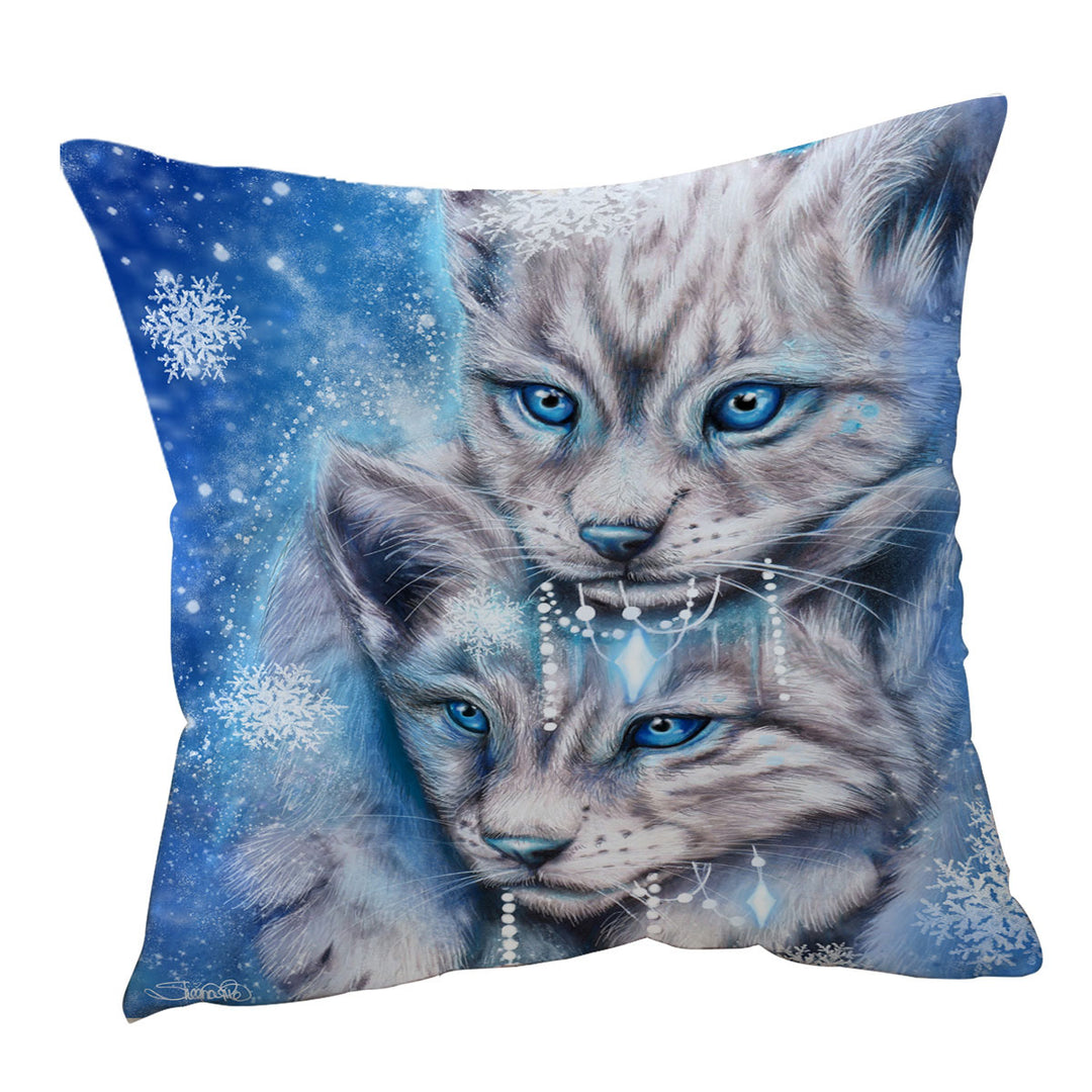 Wildlife Throw Pillow Covers Art Blue Winter Lynx Wild Cat