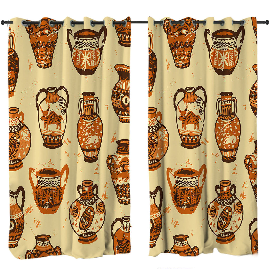 Window Curtains with Ancient Urns