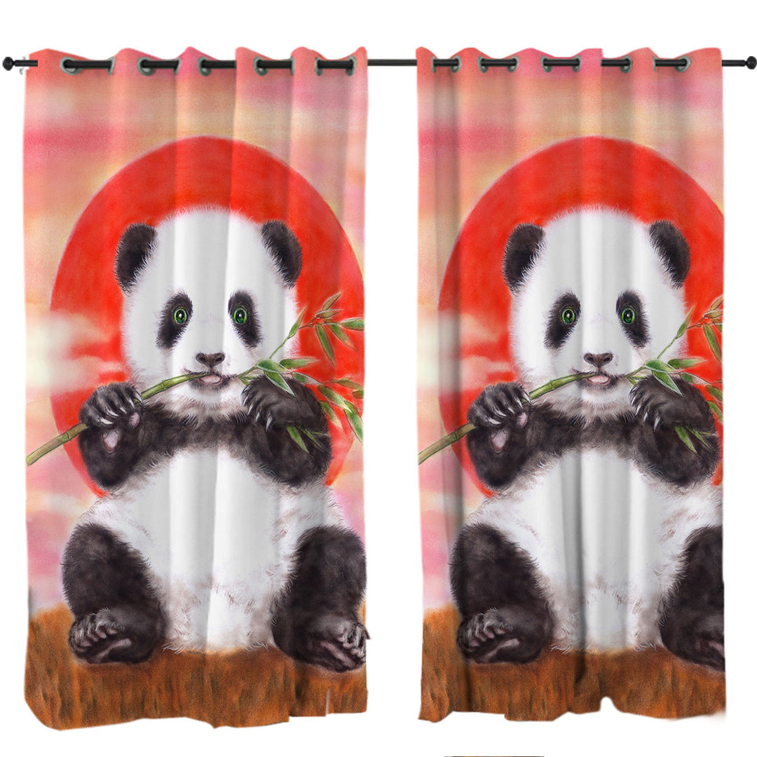 Window Curtains with Animal Drawing Sun Dawn Panda