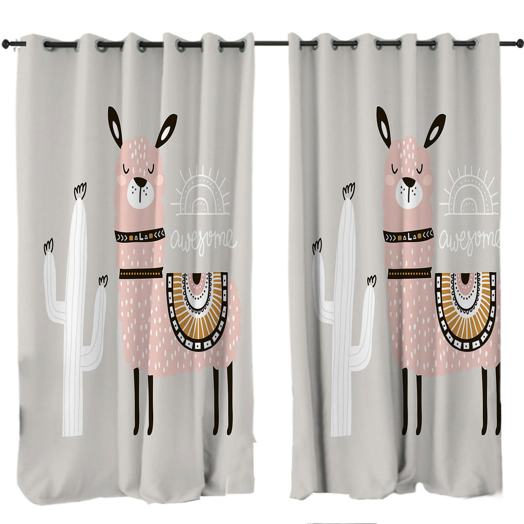 Window Curtains with Awesome Llama
