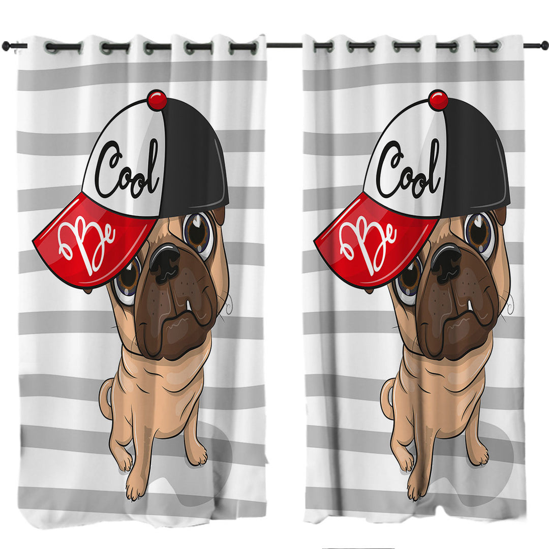 Window Curtains with Be Cool Pug Dog
