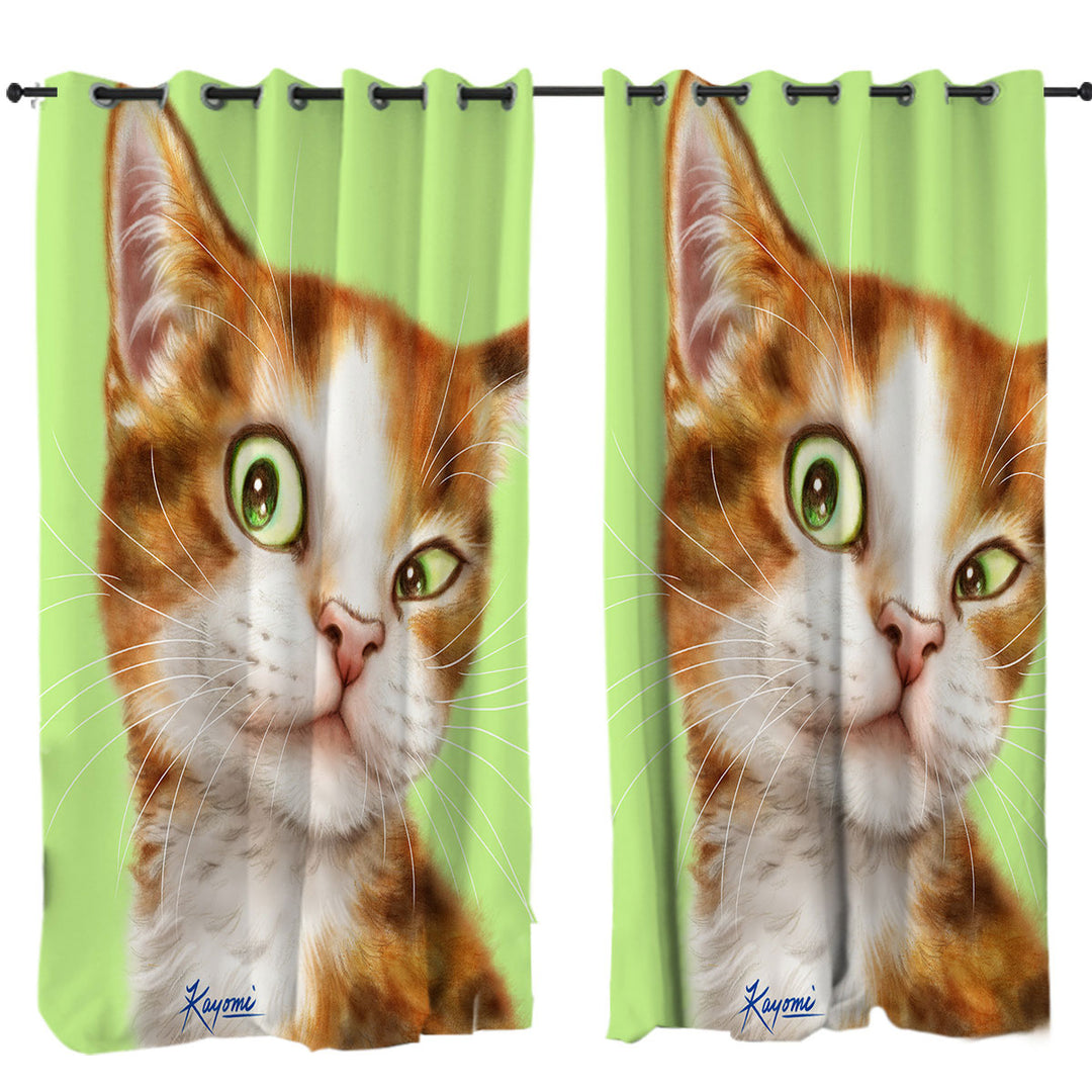 Window Curtains with Beautiful Painted Cats Curious Ginger Kitty