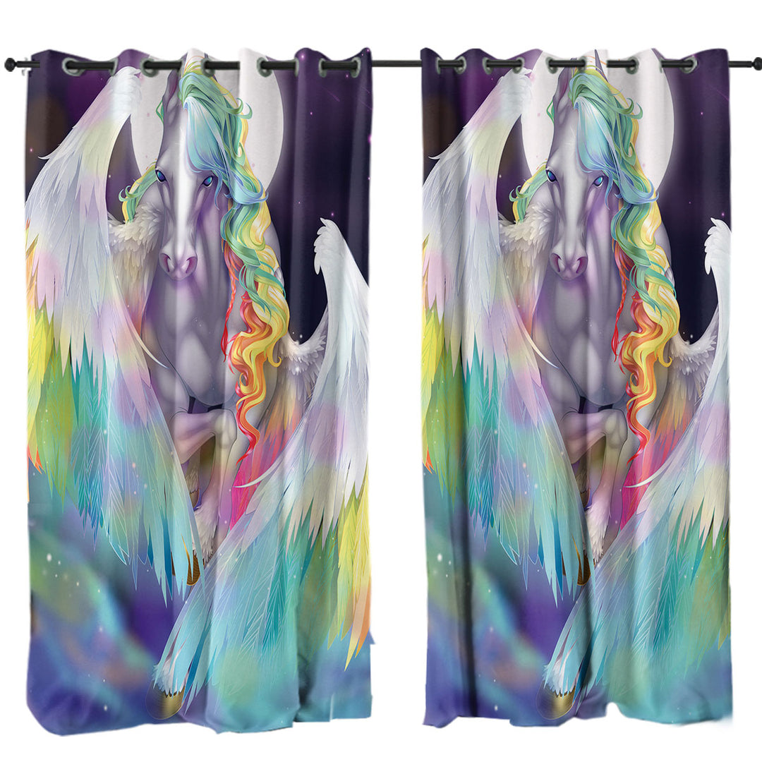 Window Curtains with Colorful Rainbow Space Starlight Pegasus