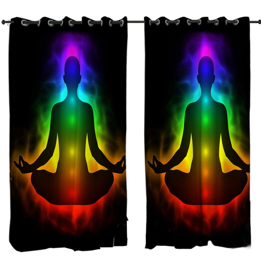 Window Curtains with Colorful Spiritual Aura Buddha
