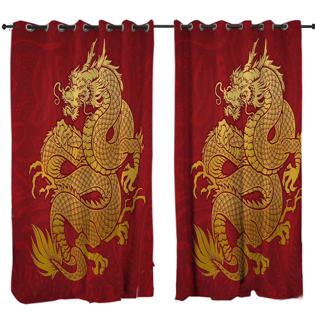 Window Curtains with Cool Yellow Chinese Dragon