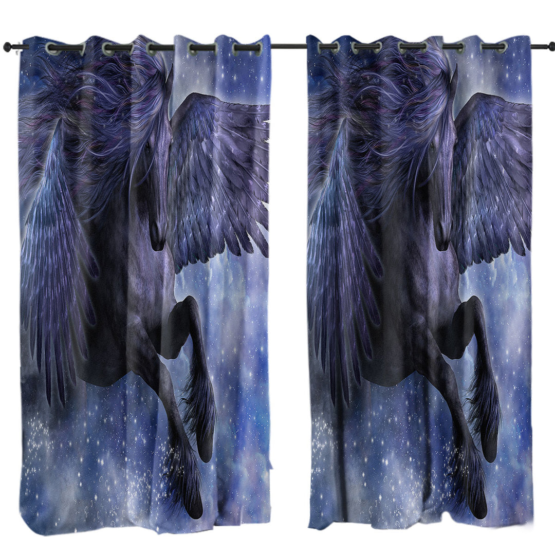 Window Curtains with Fantasy Art the Magical Dark Angel Horse