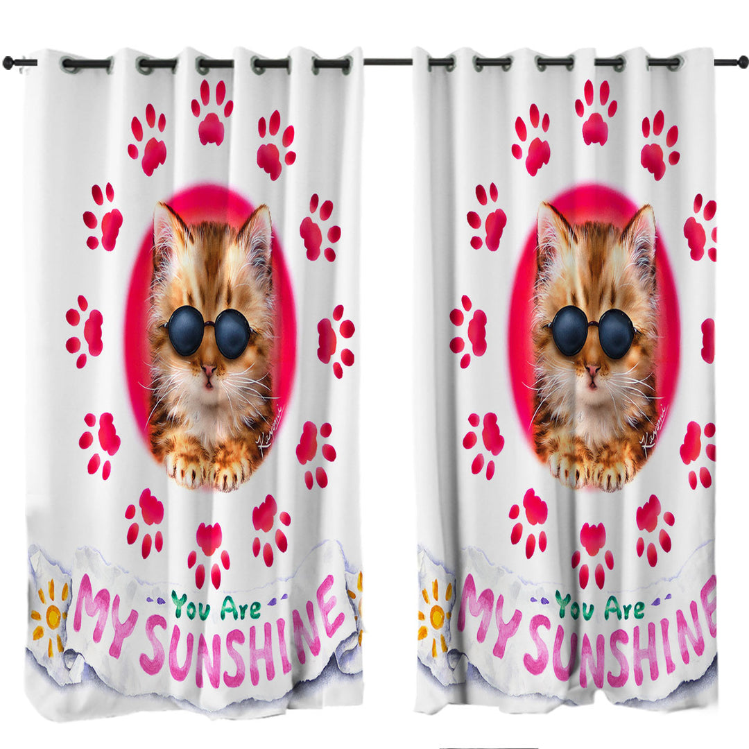 Window Curtains with Funny Sunglasses Cat Quote and Paws