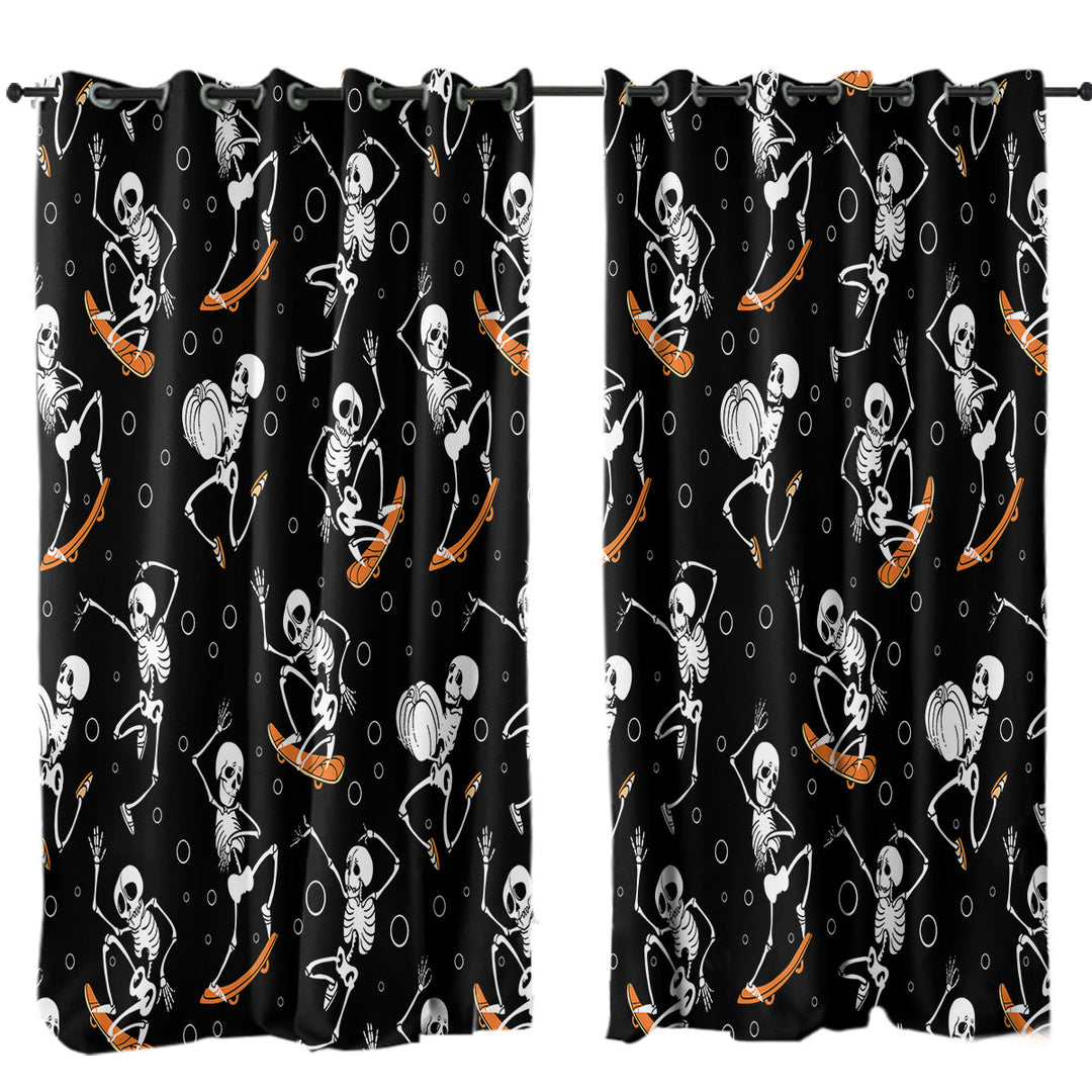 Window Curtains with Halloween Funny Skeletons