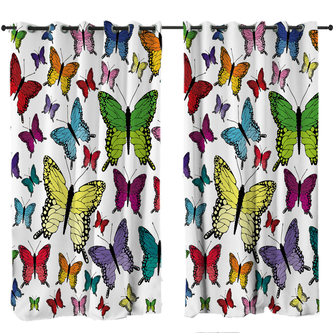 Window Curtains with Multi Colored Butterflies