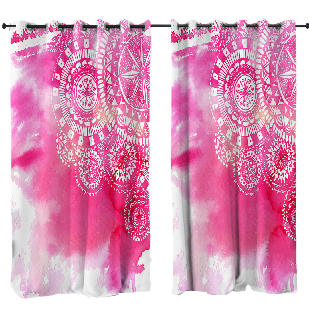 Window Curtains with Pink Fog and White Mandalas