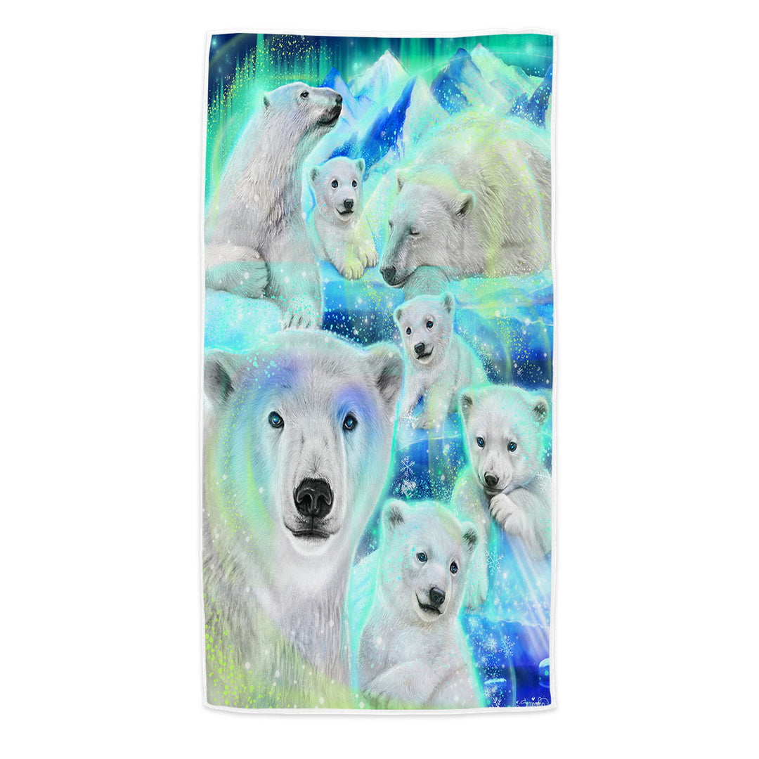 Winter Aurora Art Day Dream Polar Bears Microfiber Beach Towel