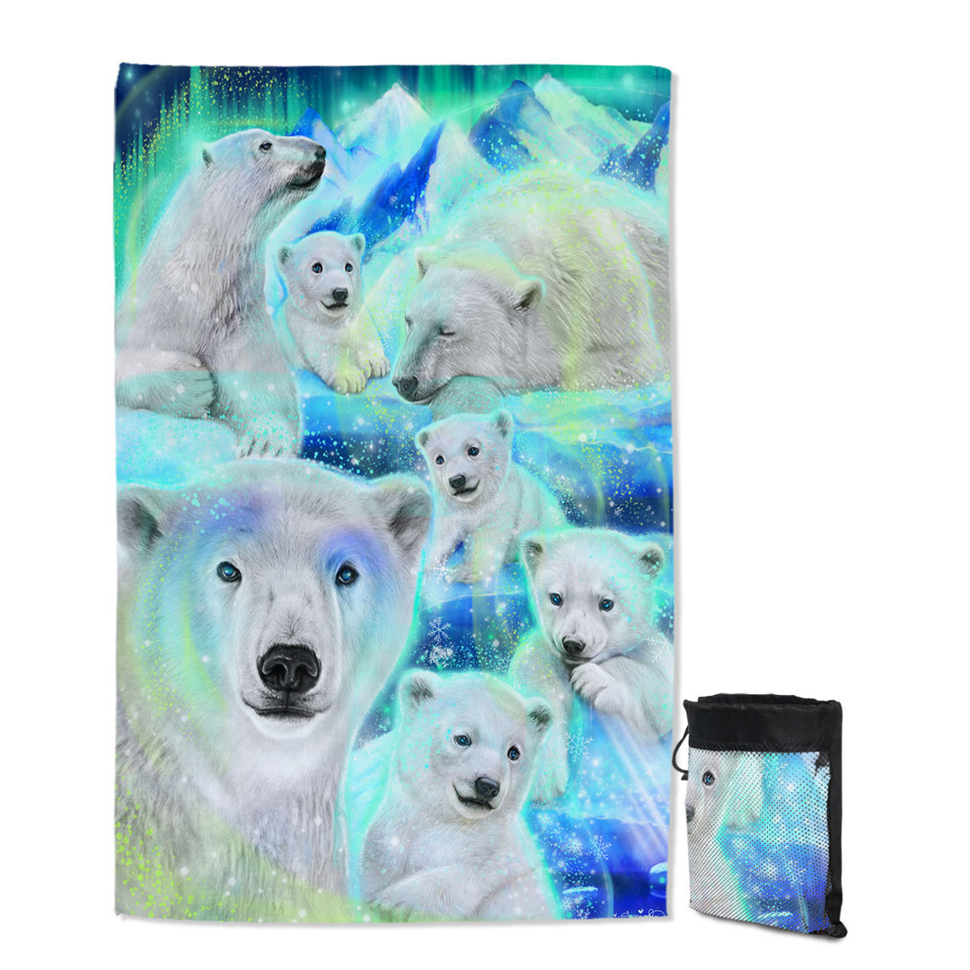 Winter Aurora Art Day Dream Polar Bears Quick Dry Lightweight Beach Towel