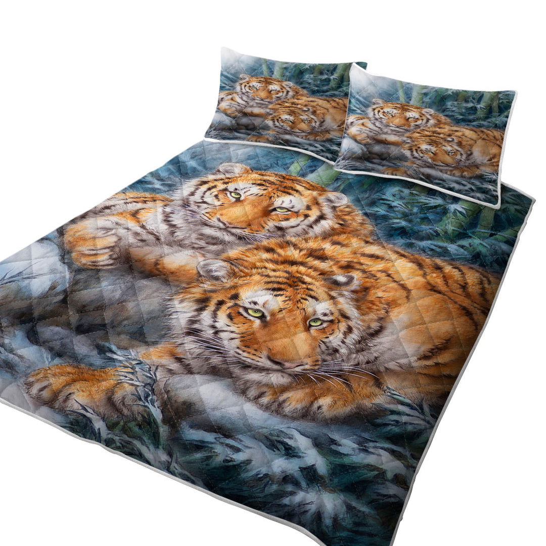 Winter Bamboos Wild Tigers California King Quilt Sets