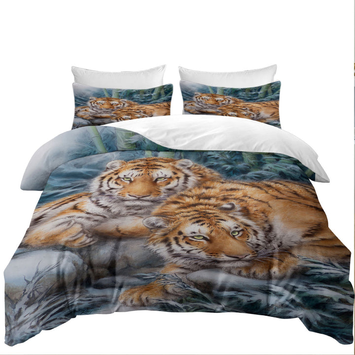 Winter Bamboos Wild Tigers King Quilt Cover